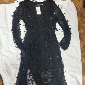 Black Sequin Long Sleeve Dress NWT small